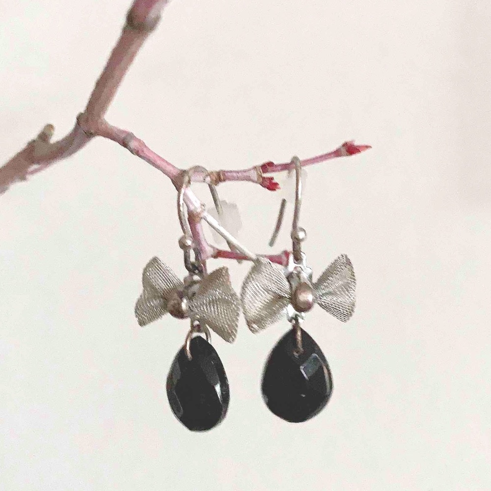 Black Crystal Bow Tie Earrings